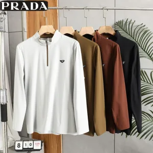 Designer Prada Long-Sleeved T-Shirt Red Fleece Quick-Drying Running Suitable For All Body Types Spring Autumn Winter And Antibacterial Fabric