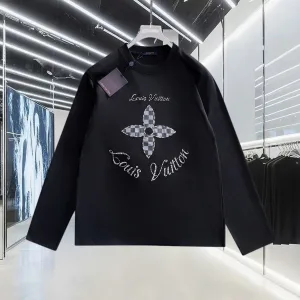 Luxury AAA Louis Vuitton Long-Sleeved T-Shirt Red Cotton Pure Leather Patch