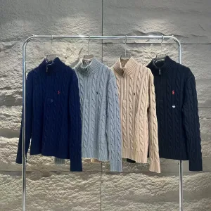 AAA Reps Ralph Lauren Overcoats Red Cotton Wool Blend Cable Knit Easy To Match Retro Preppy Style Spring Autumn Winter And
