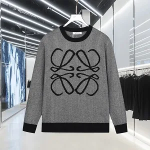 High Quality Luxury Loewe Long-Sleeved Shirts Red Wool Blend Mesh Jacquard Spring Summer Winter
