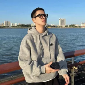 Luxury High Quality Adidas Hoodie Red Cotton Autumn