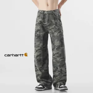 Super Clone High Quality Carhartt Trousers Ash Cotton Pure Running Outdoor Workwear Environmentally Friendly Dyeing Double Needle Stitching Side Pockets