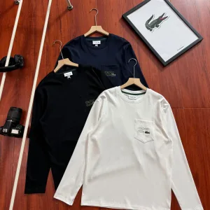 Designer Super Clone Lacoste Long-Sleeved T-Shirt Red Cotton Pure Soft Simple And Versatile Autumn Winter Large Print