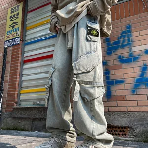 Super Clone High Quality Stone Island Pants Yellow Cotton Pure Denim Running Environmentally Friendly Dyeing Side Pockets