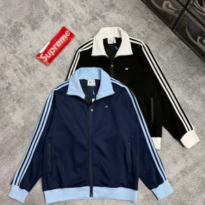 Luxury Reps Adidas Coat Blue Jacquard Autumn Winter Early Metal Logo