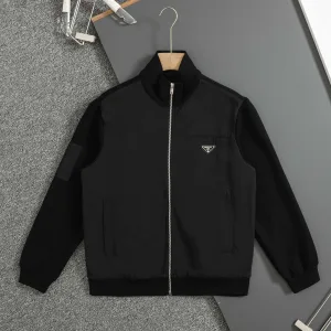 Luxury Reps Prada Outerwear Black Cotton Pure Woven Fabric Autumn Early Patch