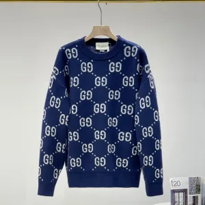 Luxury Gucci Sweater Blue Cashmere Jacquard Simple And Elegant Youthful Energy Pattern Slim Fit