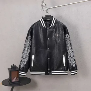 Luxury Chrome Hearts Jacket Red Wool Jacquard Street Style Understated Luxury Embroidery