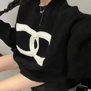 Reps AAA Chanel Sweater Black Wool Blend Cable Knit Winter Early