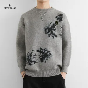 Designer Stone Island Sweater Black Knitted Fabric