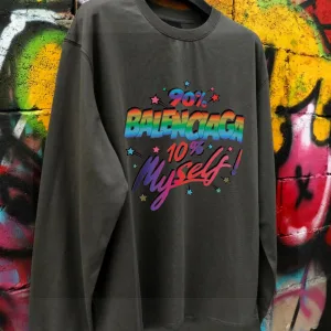 Designer AAA Balenciaga Sweatshirt Black Cotton Fleece Autumn