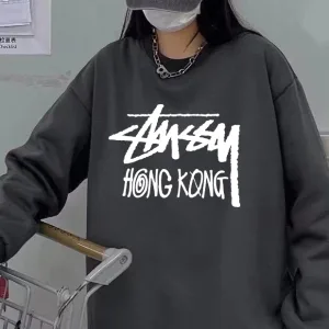 High Quality Stussy Sweatshirt Black Cotton Fleece Autumn