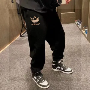 Super Clone Adidas Sweatpants Black Cotton Fleece Simple Design Street Style Autumn
