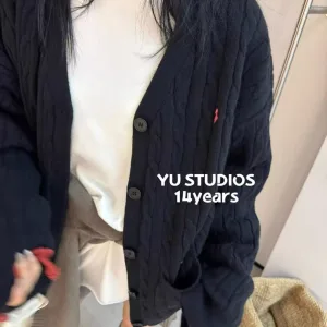 High Quality Ralph Lauren Outerwear Red Lady Silk Cable Knit Autumn