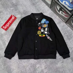 Reps Stussy Jacket Red Cotton Twill Streetwear Spring Autumn Embroidery Patch