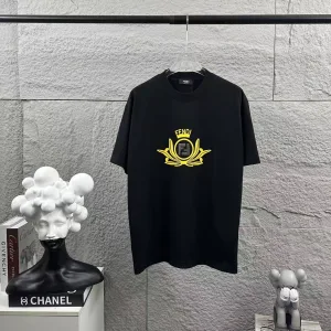 High Quality Reps Fendi Short-Sleeved T-Shirt Black Cotton Spring Summer Embroidery
