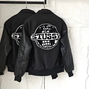 Reps High Quality Globe Dresses Red Wool Chenil Leather Patchwork Street Style Streetwear Autumn Winter And Slim Fit Embroidery Patch
