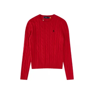 AAA Ralph Lauren Sweater Red Cotton Pure Cable Knit Easy To Match Embroidery