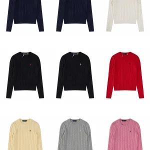 Luxury Ralph Lauren Sweater Red Cotton Pure Cable Knit Easy To Match Embroidery