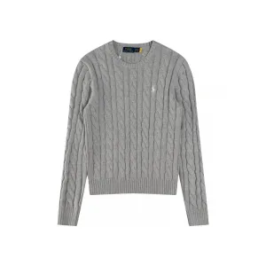 AAA High Quality Ralph Lauren Sweater Red Cotton Pure Cable Knit Easy To Match Embroidery