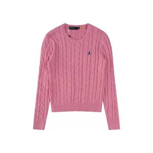 AAA Ralph Lauren Sweater Red Cotton Pure Cable Knit Easy To Match Embroidery