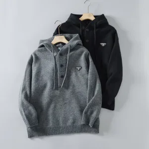 Luxury Prada Outerwear Black Wool Fleece Street Style