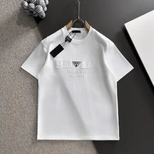 Reps Prada Short Sleeves White Cotton Pure Spring Autumn Embroidery
