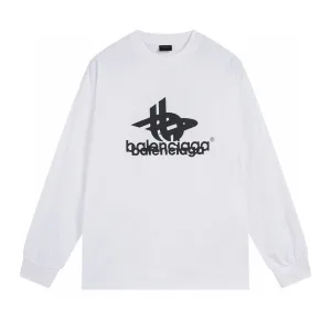 High Quality Designer Balenciaga Long-Sleeved Ash Cotton Pure Ribbed Fabric Embroidery