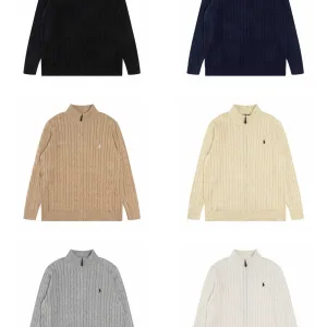 AAA Ralph Lauren Sweater Red Cotton Pure Cable Knit Simple And Versatile Embroidery