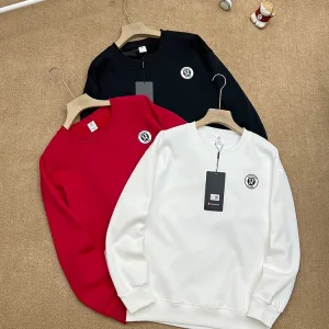 High Quality AAA Lululemon Sweatshirt Red Cotton Pure Fleece Ribbed Fabric Simple Style Street Autumn Winter