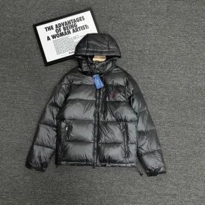 AAA Designer Ralph Lauren Jacket Red Duck Down Nylon Fleece Patent Leather Winter Embroidery
