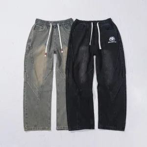 Designer Balenciaga Pants Red Denim Running Retro Blue Spring Autumn Winter Environmentally Friendly Dyeing
