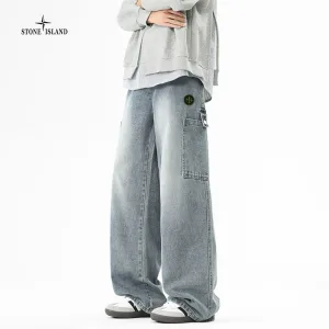 Luxury Stone Island Jeans Red Denim Retro Blue