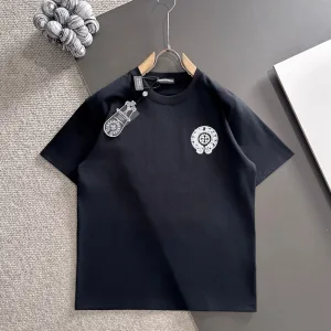 Designer Luxury Chrome Hearts Short Sleeves Black Cotton Pure Wool Spring Autumn Embroidery
