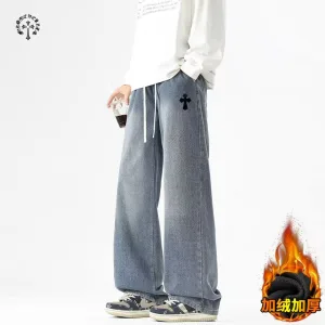 AAA Chrome Hearts Jeans Blue Fleece Denim Distressed Retro