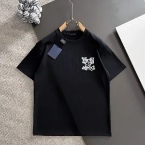 Designer Louis Vuitton Short Sleeves Black Cotton Pure Wool Spring Autumn Embroidery