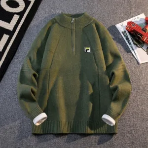 Luxury Fila Sweater Green Wool Down Exquisite Workmanship Autumn Winter Slim Fit