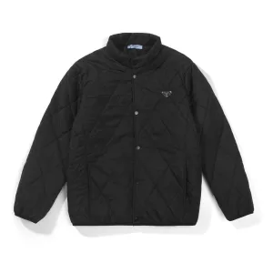 Luxury Prada Cotton-Padded Coat Ash Cotton Mulberry Silk Wool Down Nylon Genuine Leather Fabric Winter