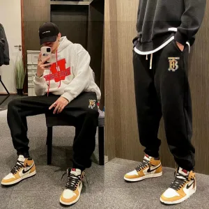 Reps Burberry Sweatpants Red Cotton Fleece Simple Design Street Style