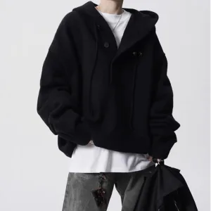 Designer Prada Outerwear Black Wool Fleece Street Style