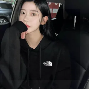 Luxury North Hoodies Black Cotton Fleece Fabric Embroidery