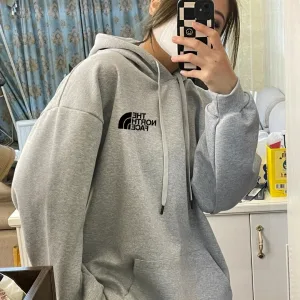 Luxury North Hoodies Black Cotton Fleece Fabric Embroidery