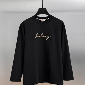 Luxury Burberry Long Sleeves Red Cotton Pure Ribbed Fabric
