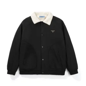 Luxury Prada Outerwear Red Wool Lambswool Genuine Leather Suede Autumn Winter And