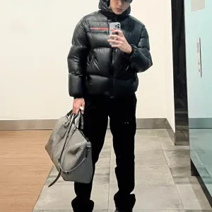 High Quality Prada Outerwear Red Goose Down Nylon Microfiber Fabric Soft Touch Side Stripes