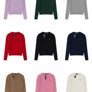 Designer Luxury Ralph Lauren Sweater Red Cotton Pure Cable Knit Easy To Match Embroidery