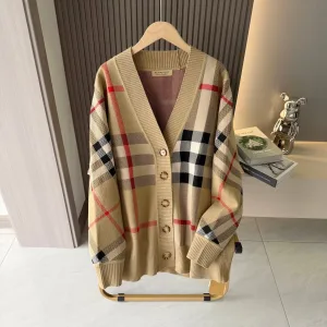 Super Clone Luxury Burberry Sweater Red Jacquard Spring Autumn Fine Stitches