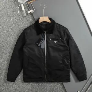 Luxury AAA Prada Coat Black Spring Autumn Metal Logo