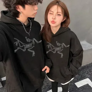 Designer Archaeopteryx Hoodies Black Cotton Fleece Fabric Embroidery