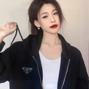 Designer Prada Jacket Red Cotton Fleece Patch